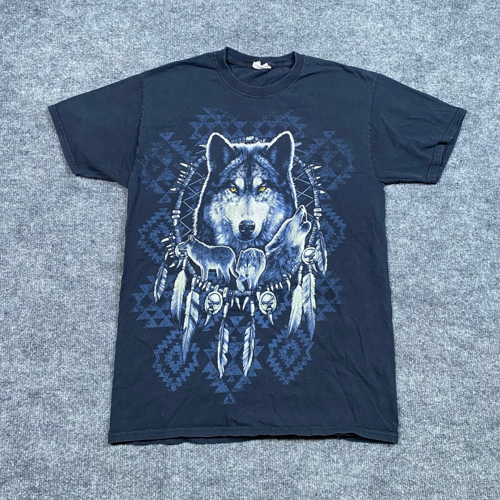 Fruit of the Loom HD Cotton Wolf Dreamcatcher Graphic‎ Tee Black Mens Medium